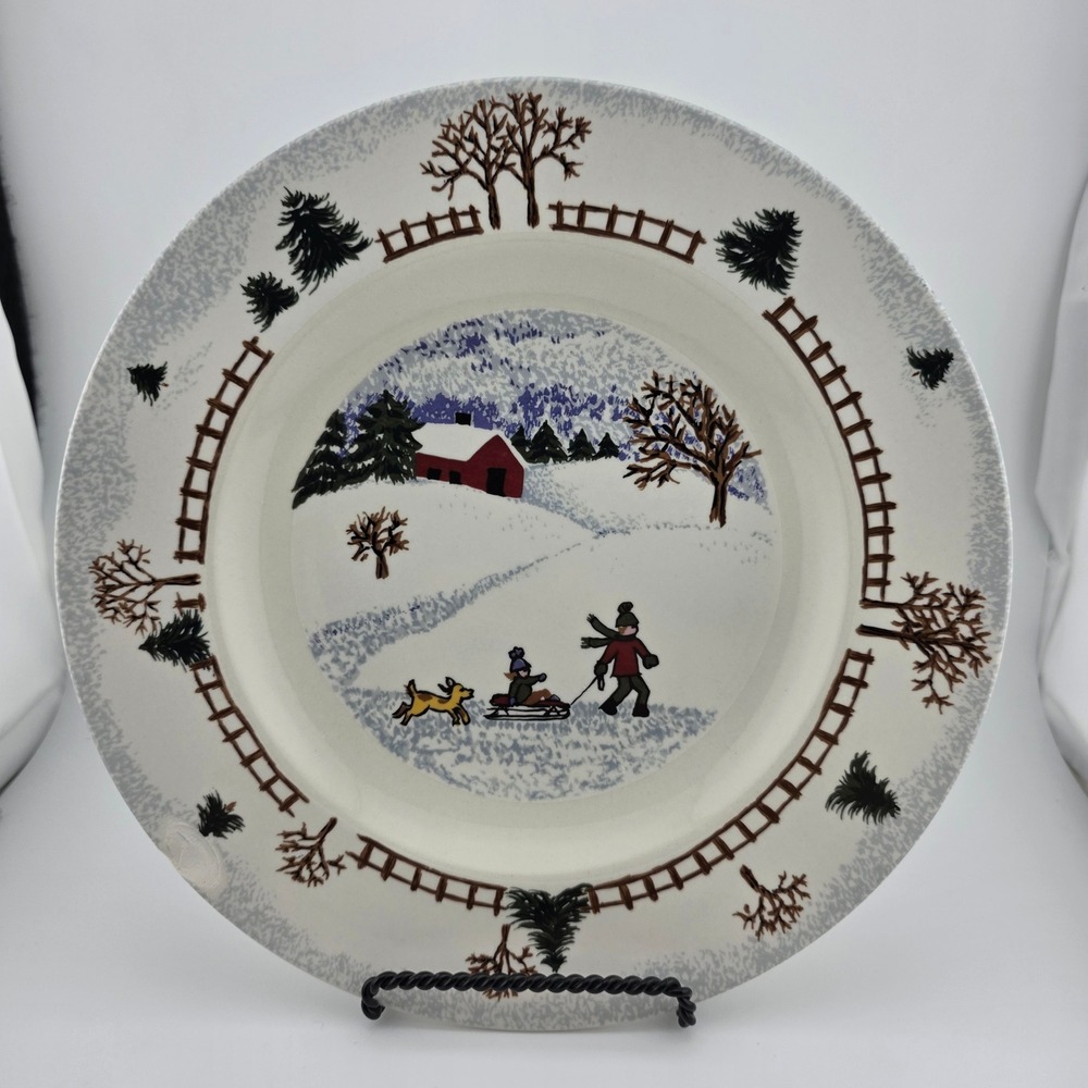 Folkcraft Stoneware Winter Side Christmas Scene‎ Plate Dishwasher Microwave Safe